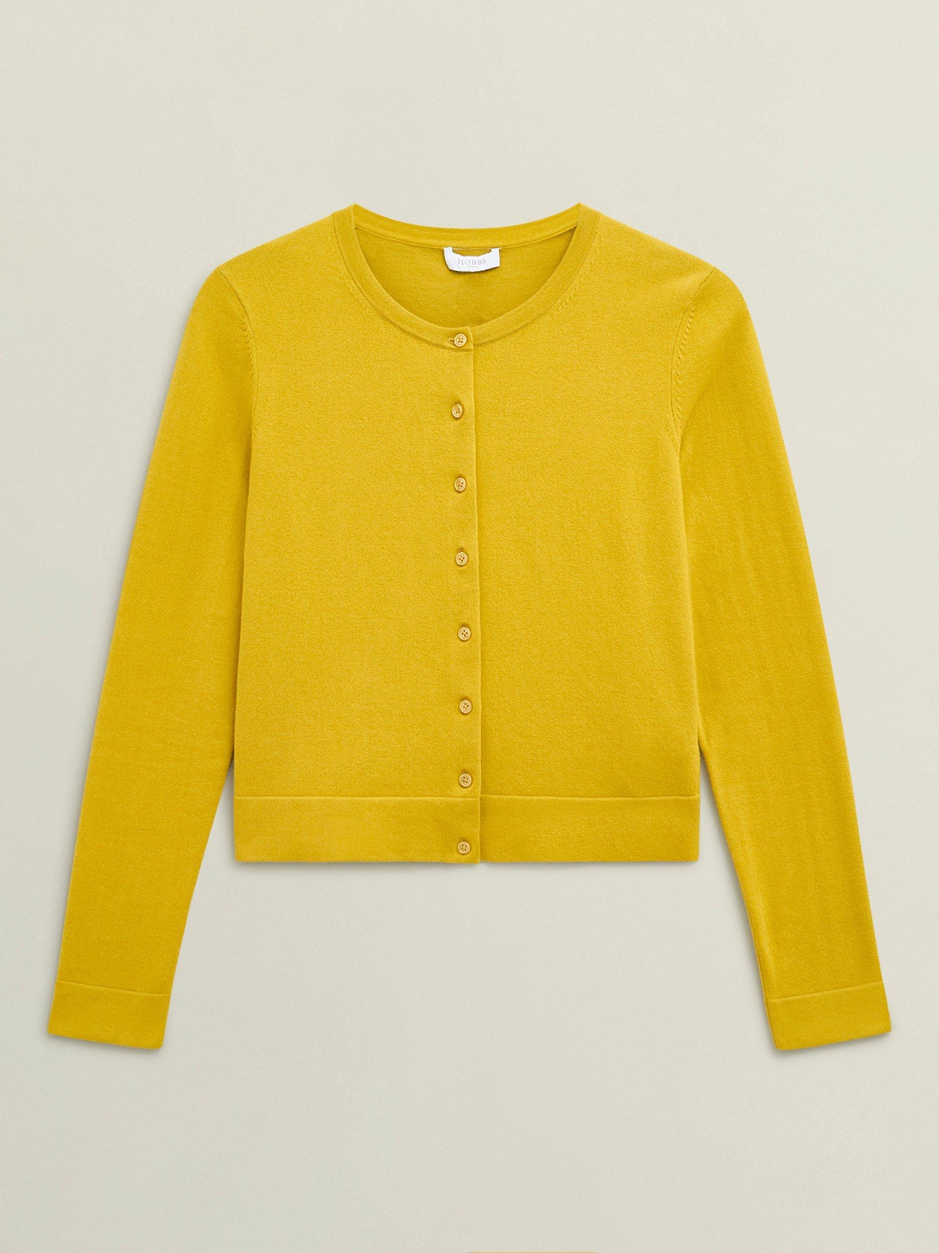 Product image 4 of 6, which shows Hobbs Michelle Crew Neck Cardigan, Gold Chartreuse, L