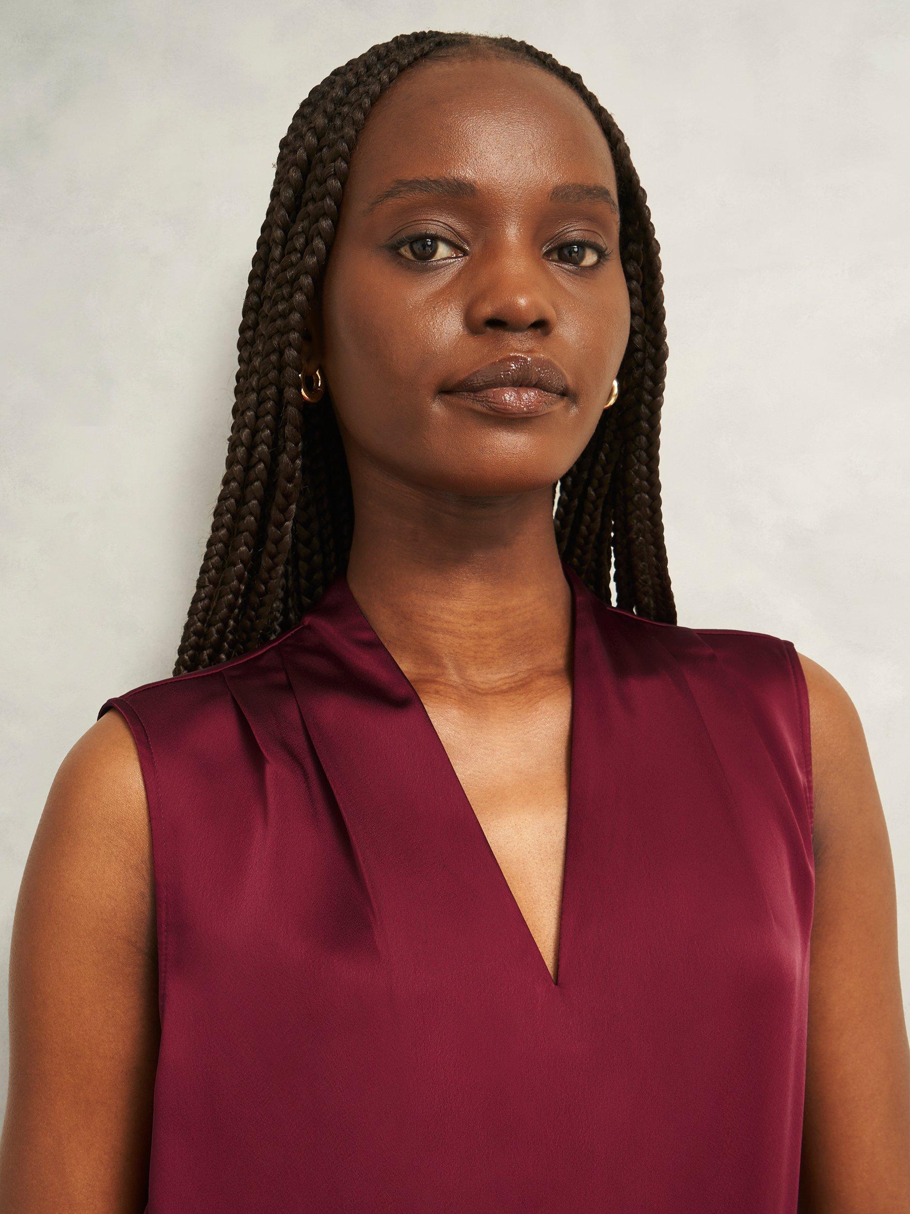 Product image 3 of 6, which shows Hobbs Nina Satin Top, Beryl Red, 6