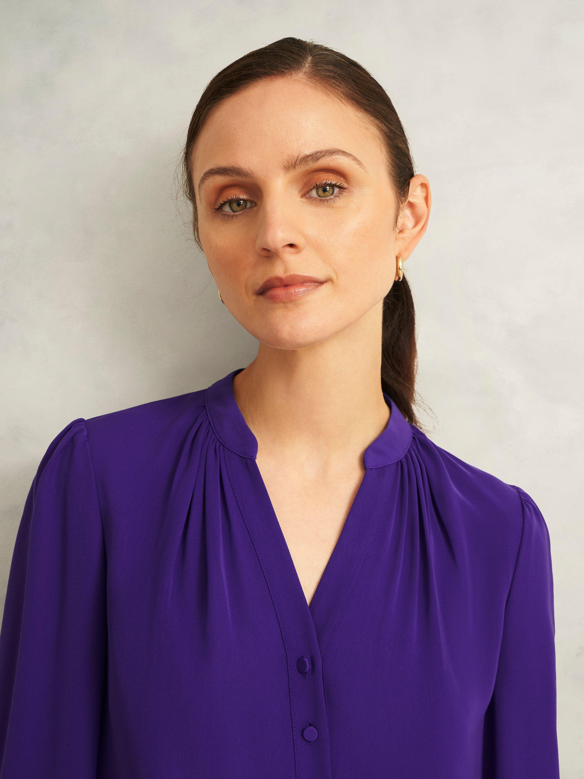 Product image 3 of 6, which shows Hobbs Peony Pleat Detail Top, Future Purple, 8
