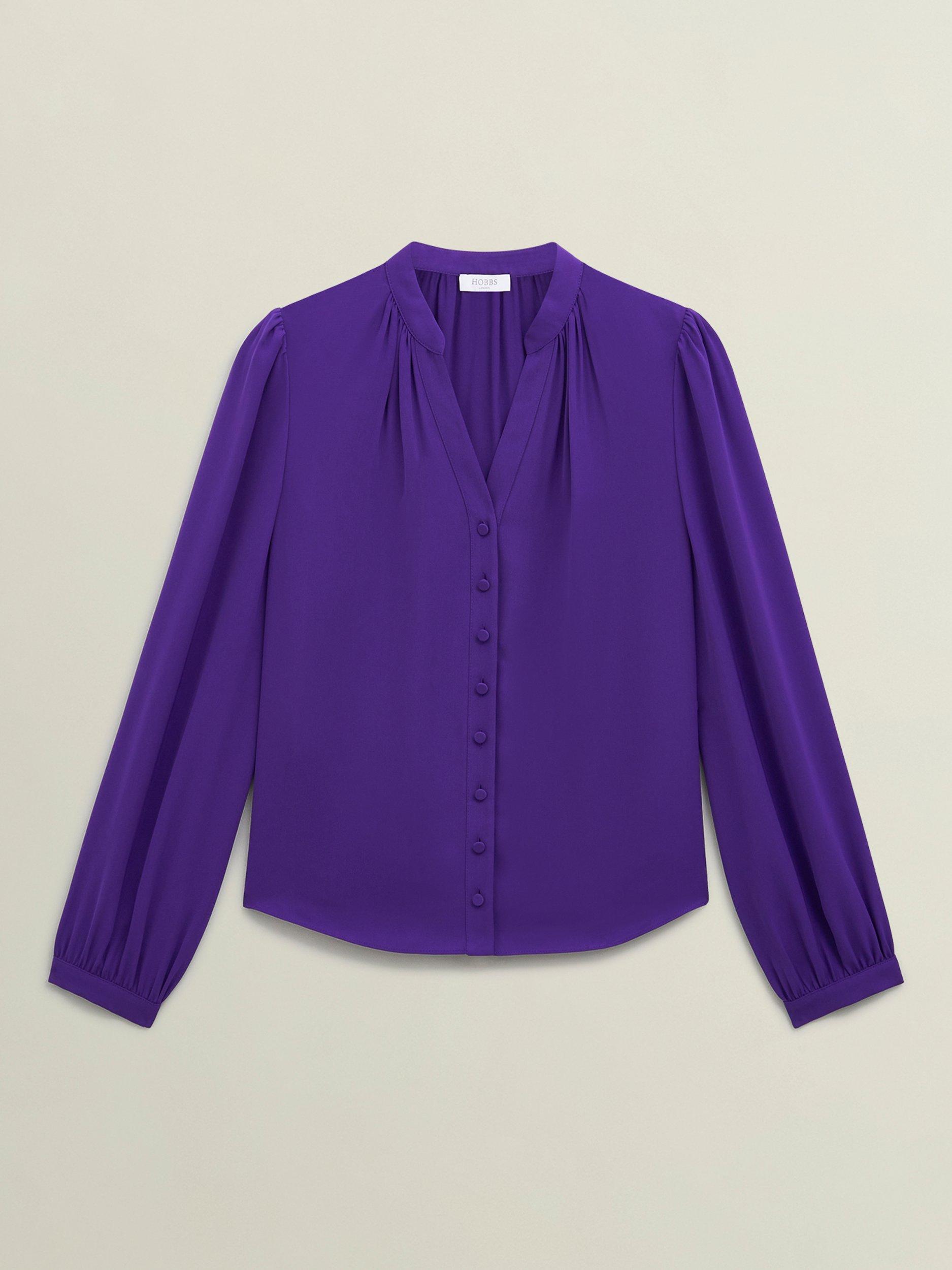 Product image 4 of 6, which shows Hobbs Peony Pleat Detail Top, Future Purple, 8
