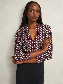 Hobbs Aimee Graphic Jersey Top, Pink/Ivory, Pink/Ivory