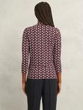Hobbs Aimee Graphic Jersey Top, Pink/Ivory