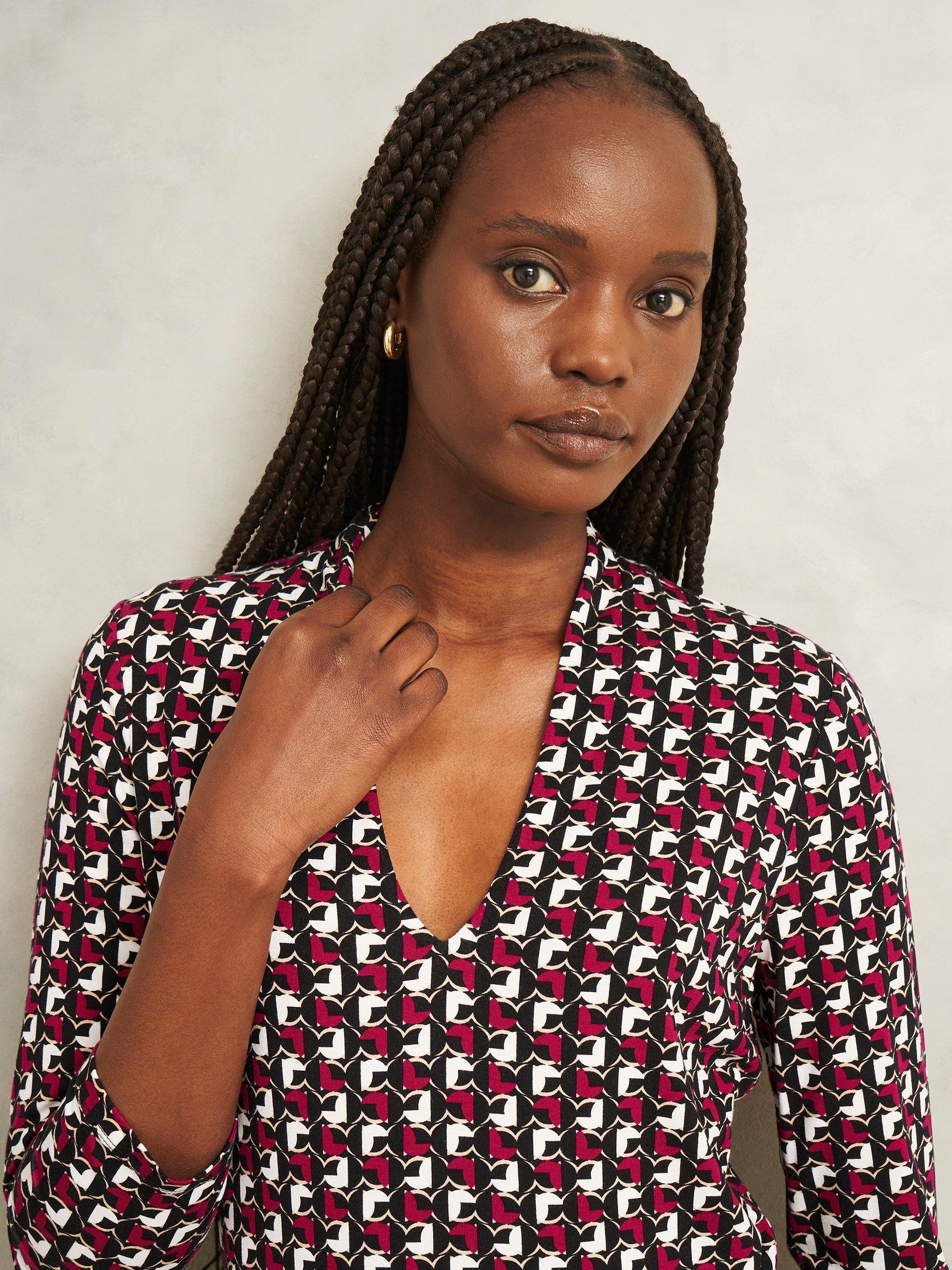 Product image 3 of 5, which shows Hobbs Aimee Graphic Jersey Top, Pink/Ivory, XS