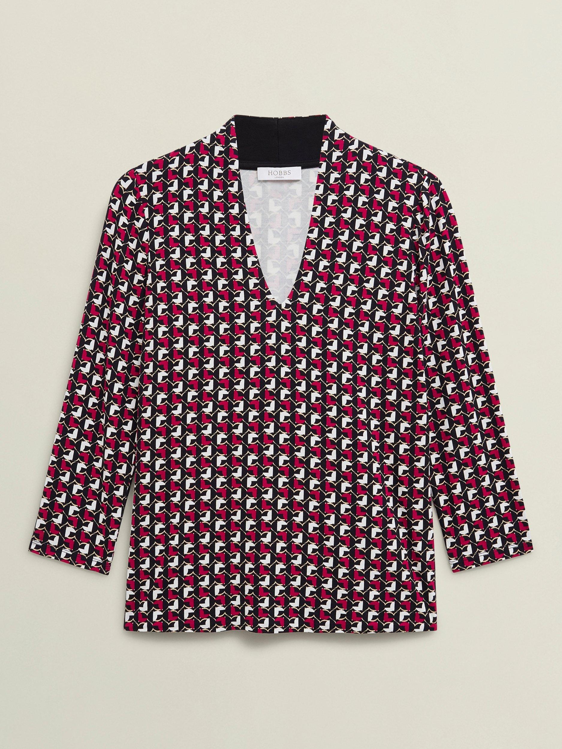 Product image 4 of 5, which shows Hobbs Aimee Graphic Jersey Top, Pink/Ivory, XS