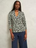 Hobbs Aimee Abstract Leaf Jersey Top, Navy/Green