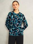 Hobbs Julia Floral Keyhole Top, Navy Blue