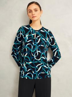 Hobbs Julia Floral Keyhole Top, Navy Blue, Navy Blue