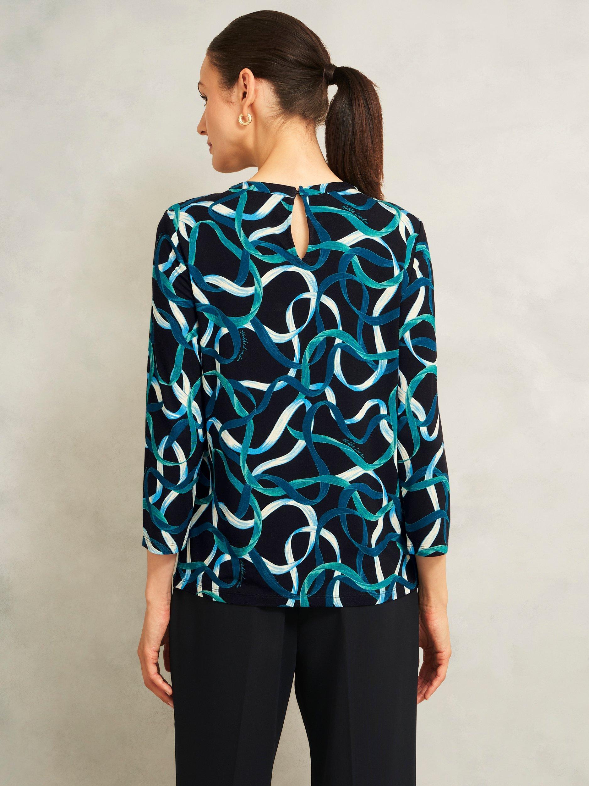 Product image 2 of 6, which shows Hobbs Julia Floral Keyhole Top, Navy Blue, XS