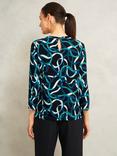 Hobbs Julia Floral Keyhole Top, Navy Blue
