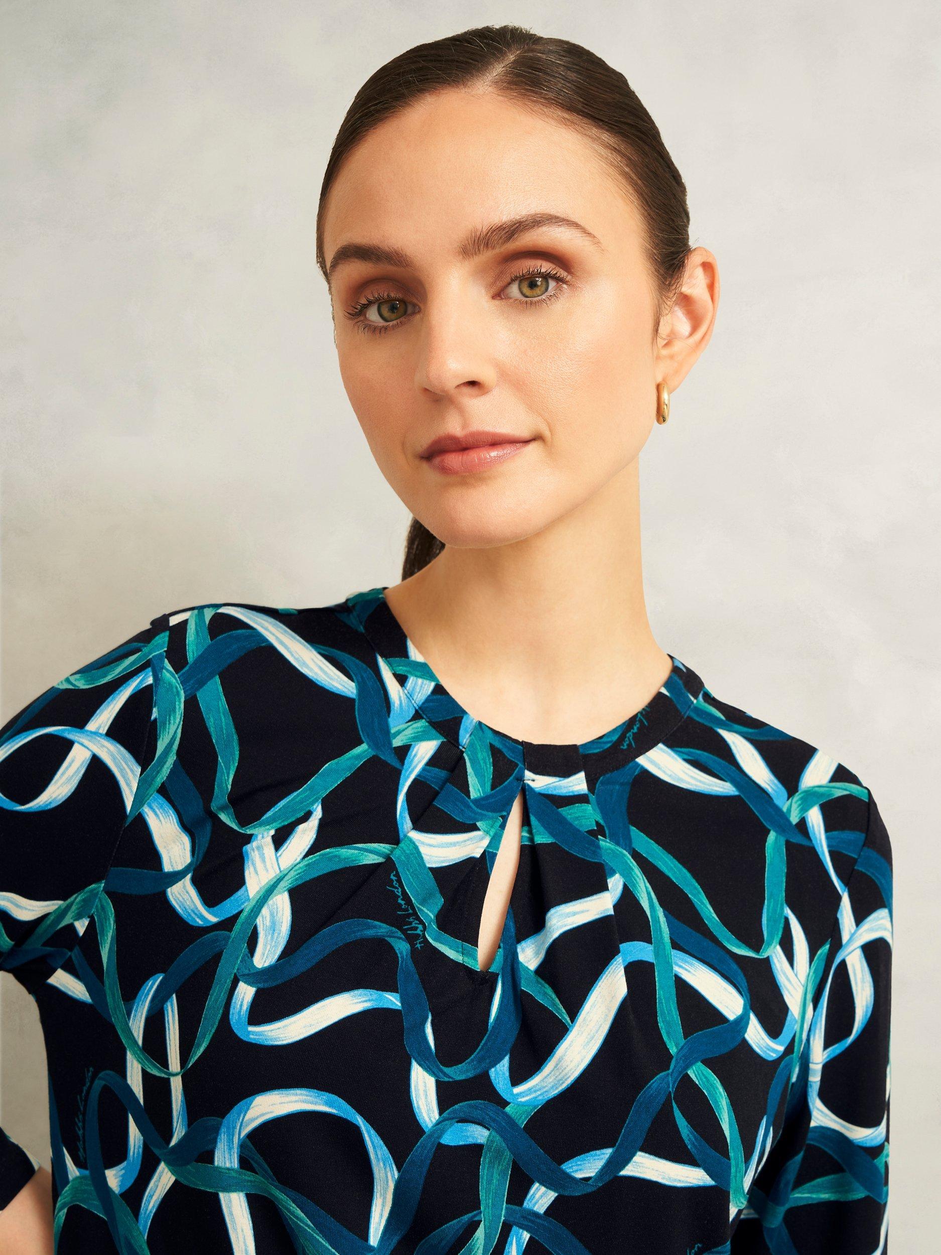 Product image 3 of 6, which shows Hobbs Julia Floral Keyhole Top, Navy Blue, XS