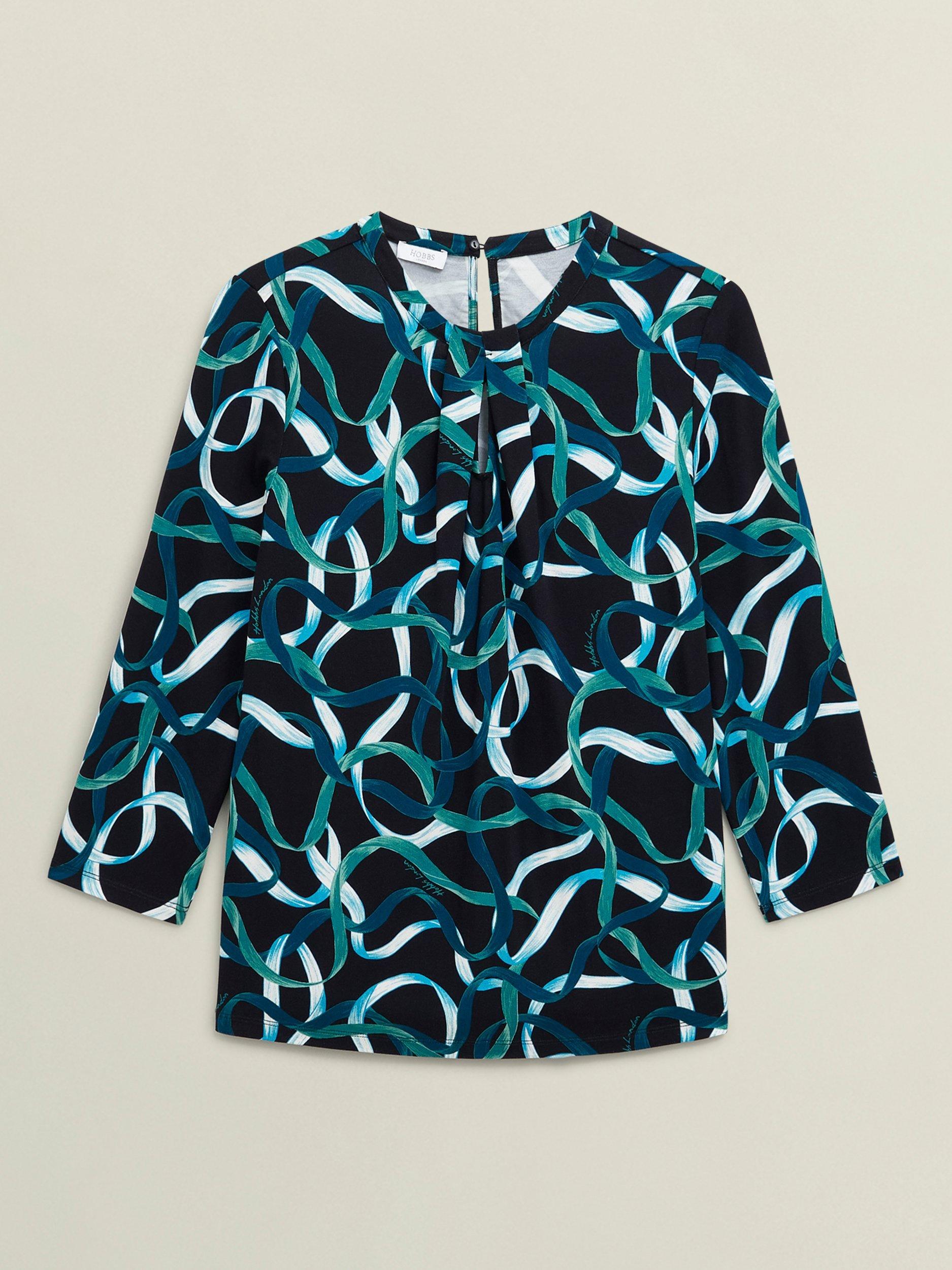 Product image 4 of 6, which shows Hobbs Julia Floral Keyhole Top, Navy Blue, XS