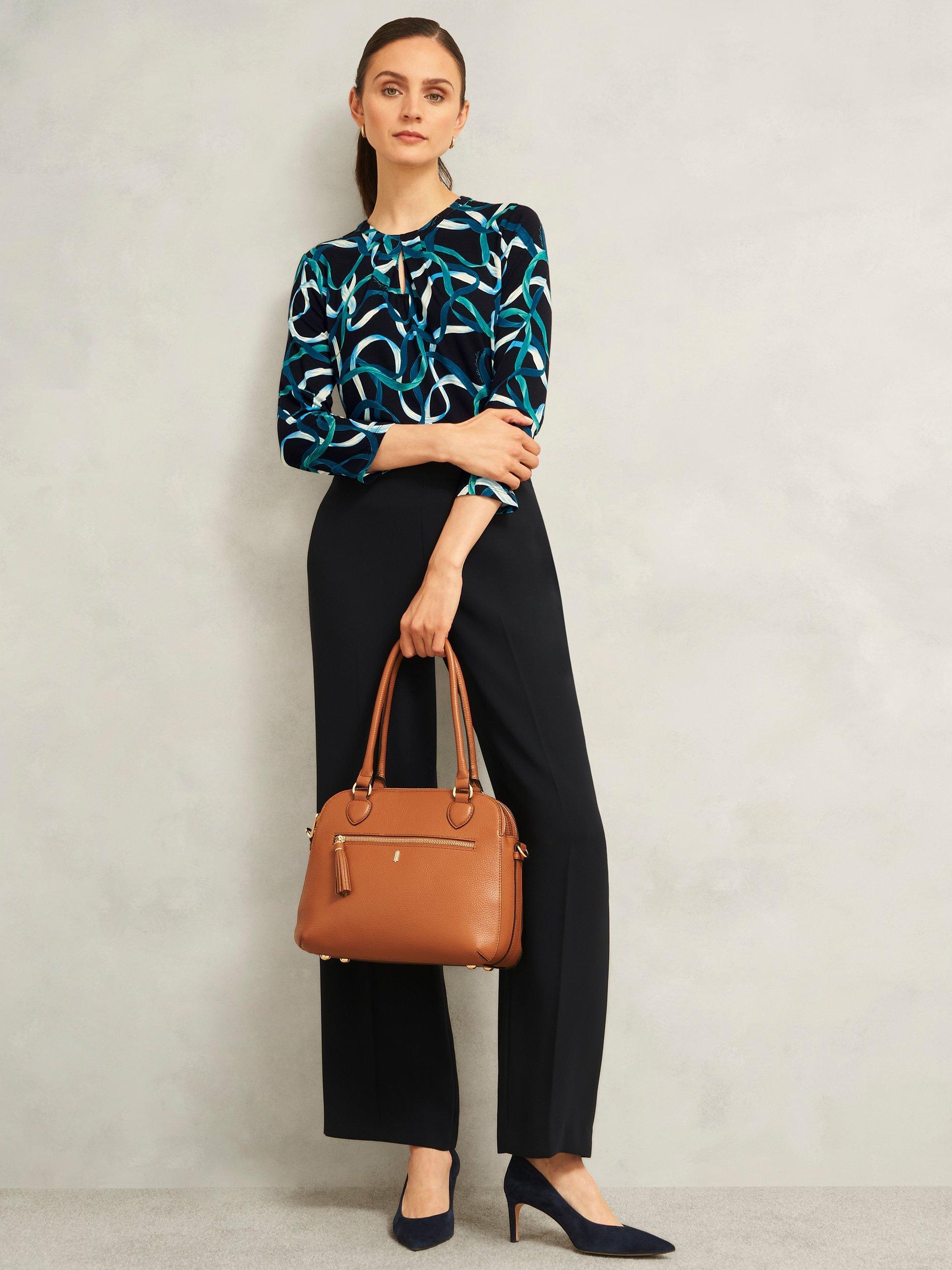 Product image 6 of 6, which shows Hobbs Julia Floral Keyhole Top, Navy Blue, XS