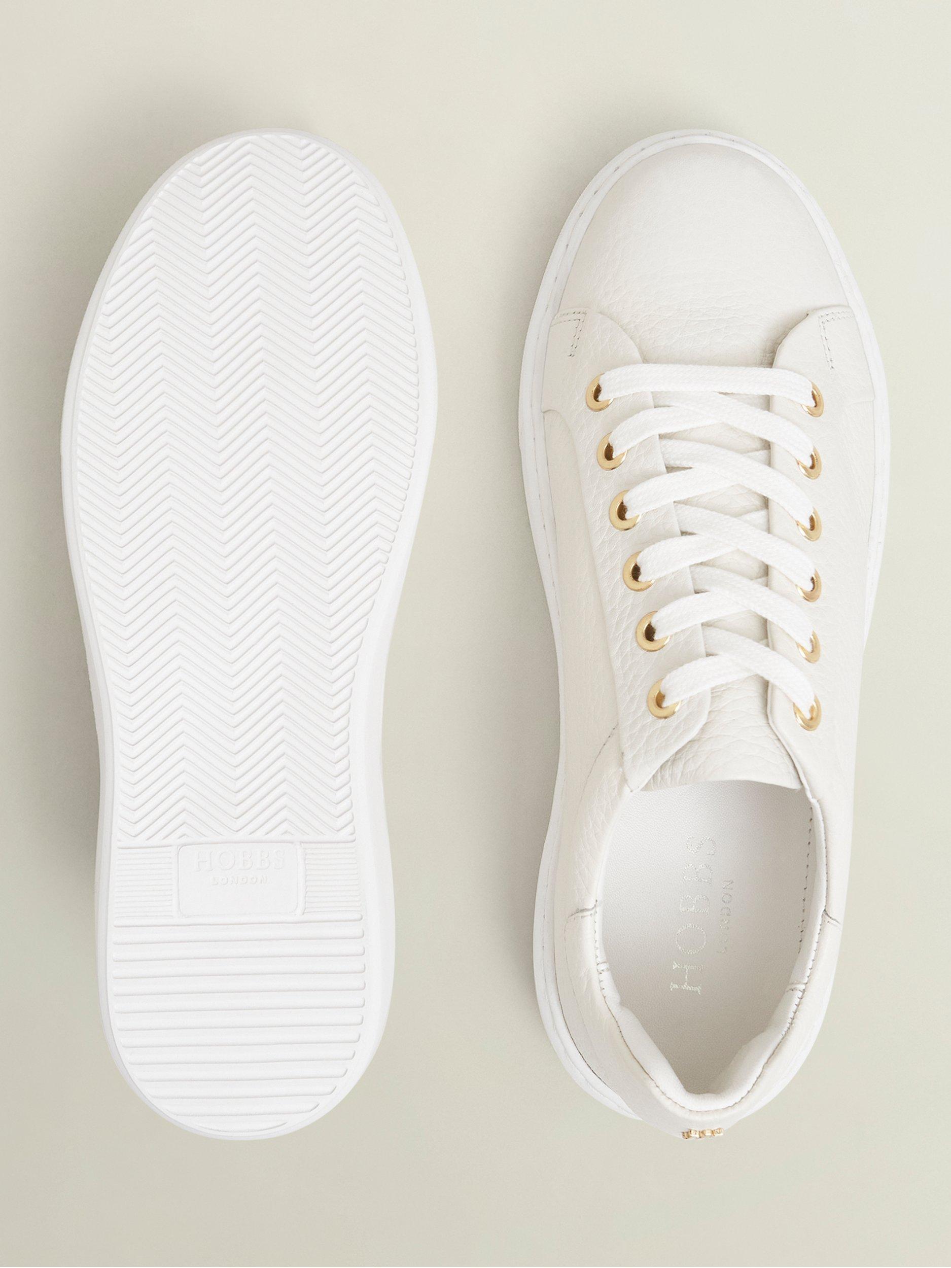 Product image 2 of 6, which shows Hobbs Ada Leather Lace Up Trainers, White, 3