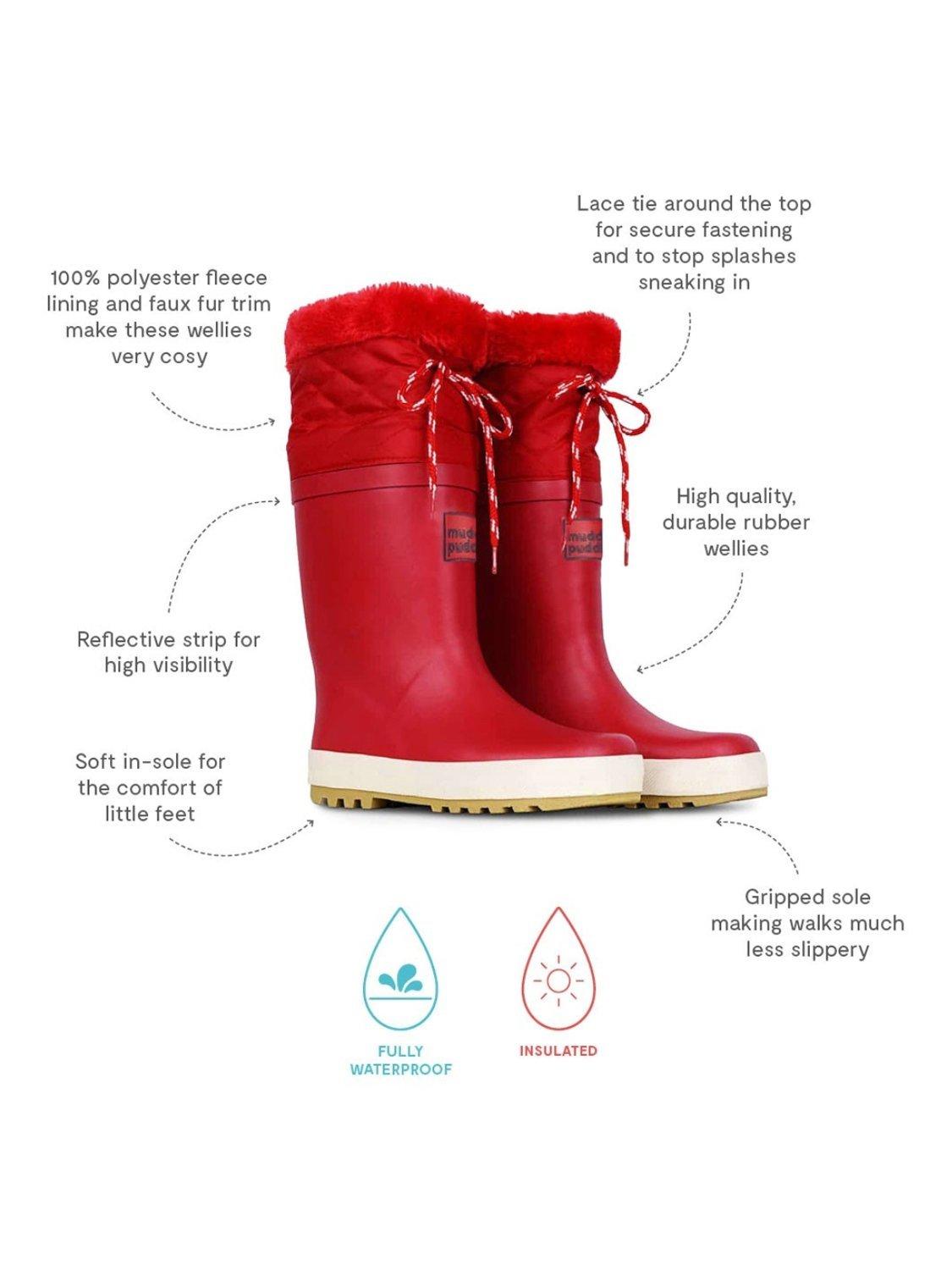 Product image 3 of 5, which shows Muddy Puddles Kids' PuddleFlex Wellington Boots, Red, 5 Jnr