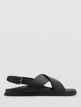 Ralph Lauren Zane Leather Cross Strap Footbed Sandals, Black