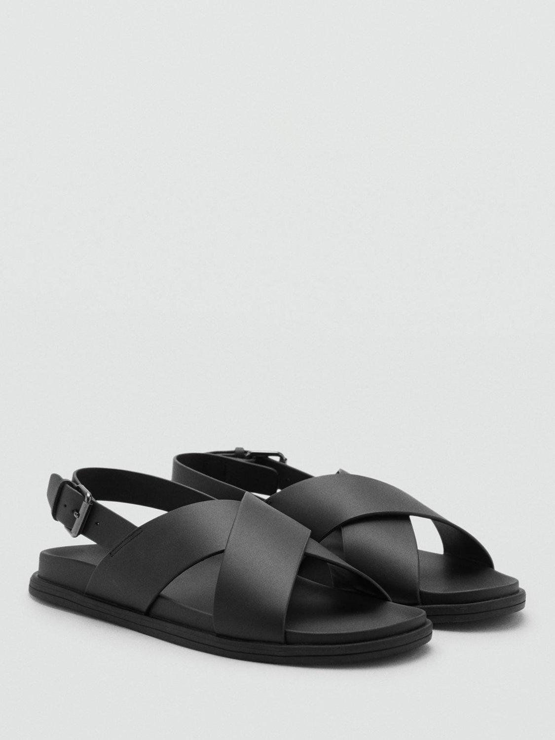 Product image 2 of 4, which shows Mango Romana Leather Sandals, Black, 10
