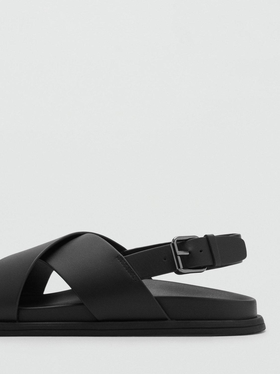 Product image 3 of 4, which shows Mango Romana Leather Sandals, Black, 10