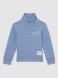 Reiss Kids' Smiley Rally Zip Neck Sweatshirt, Blue