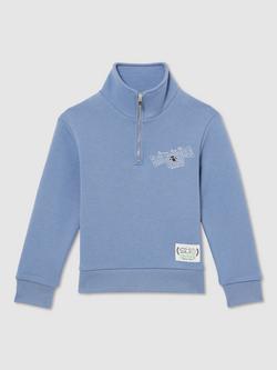 Reiss Kids' Smiley Rally Zip Neck Sweatshirt, Blue, Blue