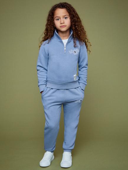 Reiss Kids' Smiley Rally Zip Neck Sweatshirt, Blue - view 2, Blue