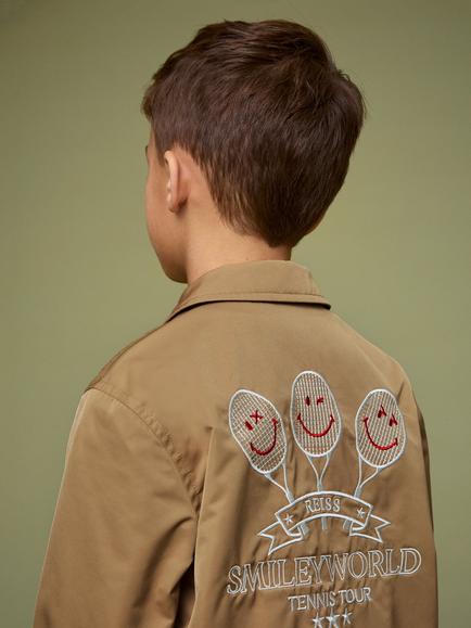 Reiss x Smiley Kids' Norman Harrington Smileyworld Press Stud Jacket, Stone - view 2, Stone