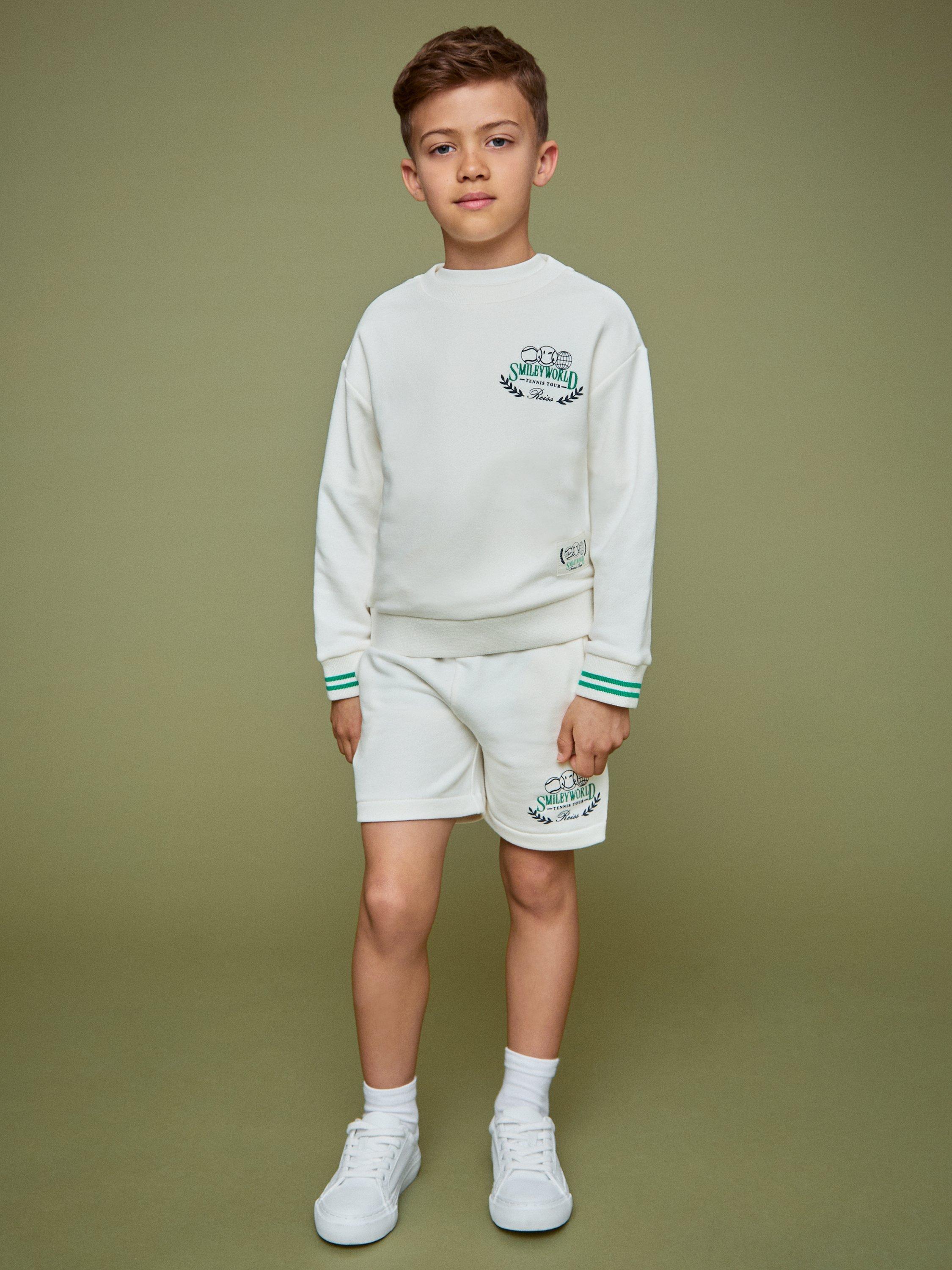 Product image 2 of 5, which shows Reiss Kids' Smiley Dixon Shorts, White, 3-4 years