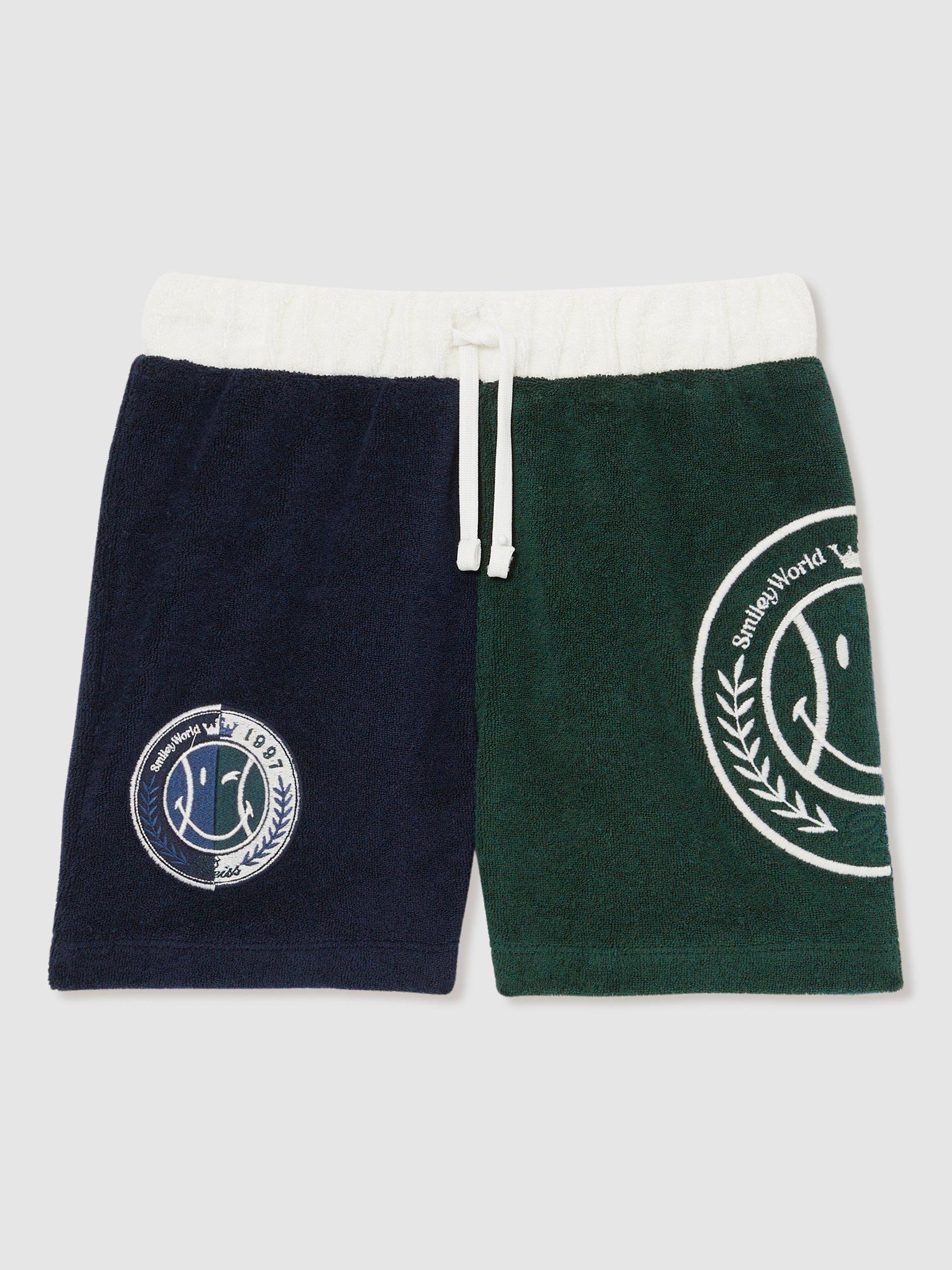 Product image 1 of 5, which shows Reiss Kids' Smiley Roger Cotton Blend Drawstring Shorts, Blue, 3-4 years