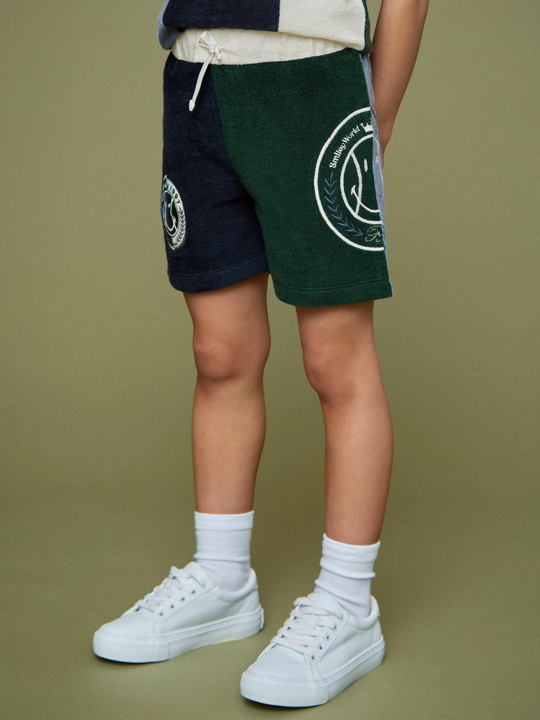 Product image 3 of 5, which shows Reiss Kids' Smiley Roger Cotton Blend Drawstring Shorts, Blue, 3-4 years