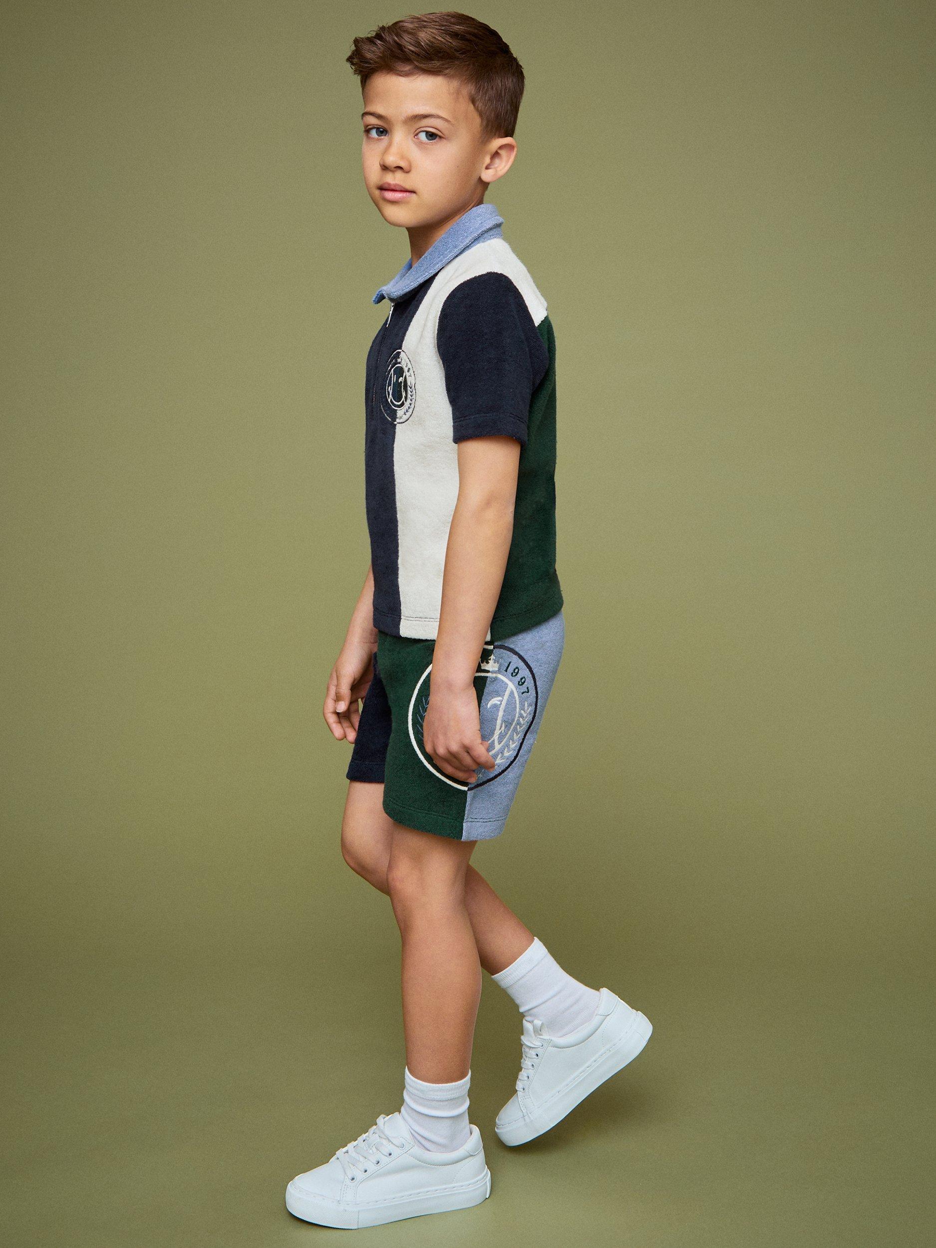 Product image 4 of 5, which shows Reiss Kids' Smiley Roger Cotton Blend Drawstring Shorts, Blue, 3-4 years