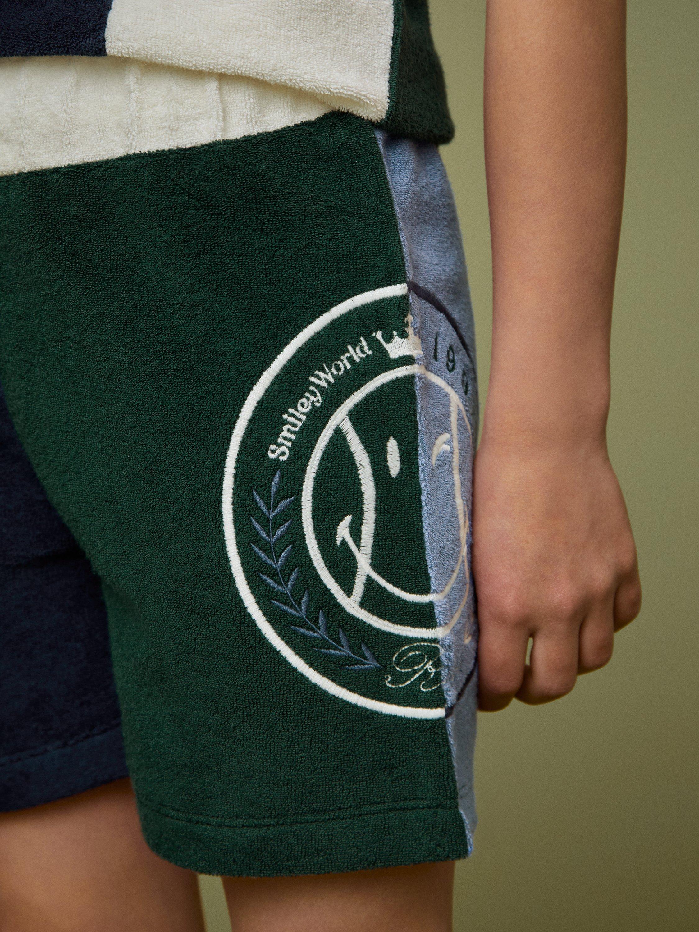 Product image 5 of 5, which shows Reiss Kids' Smiley Roger Cotton Blend Drawstring Shorts, Blue, 3-4 years
