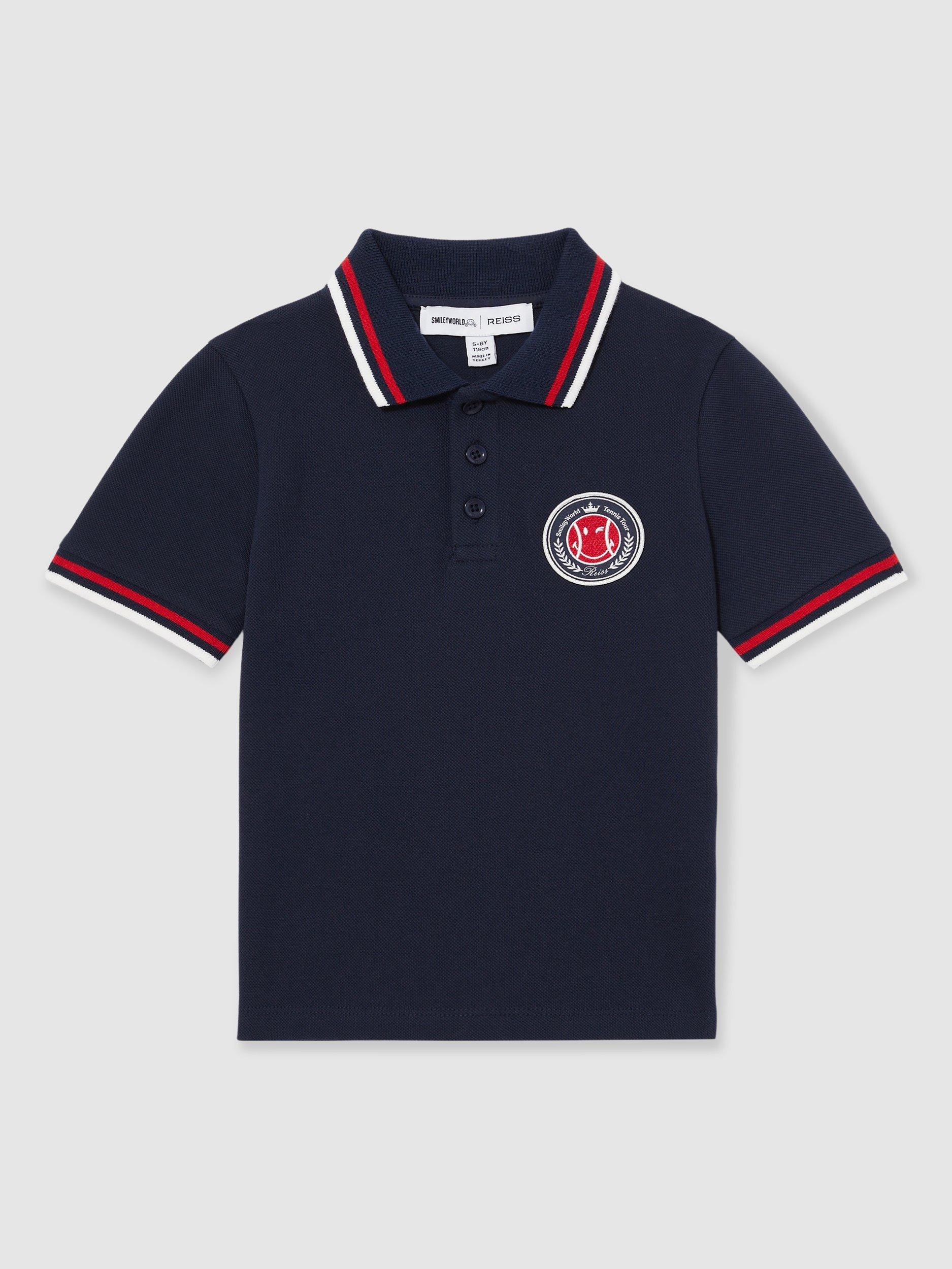 Product image 1 of 4, which shows Reiss Kids' Cotton Short Sleeved Polo Shirt, Navy, 3-4 years