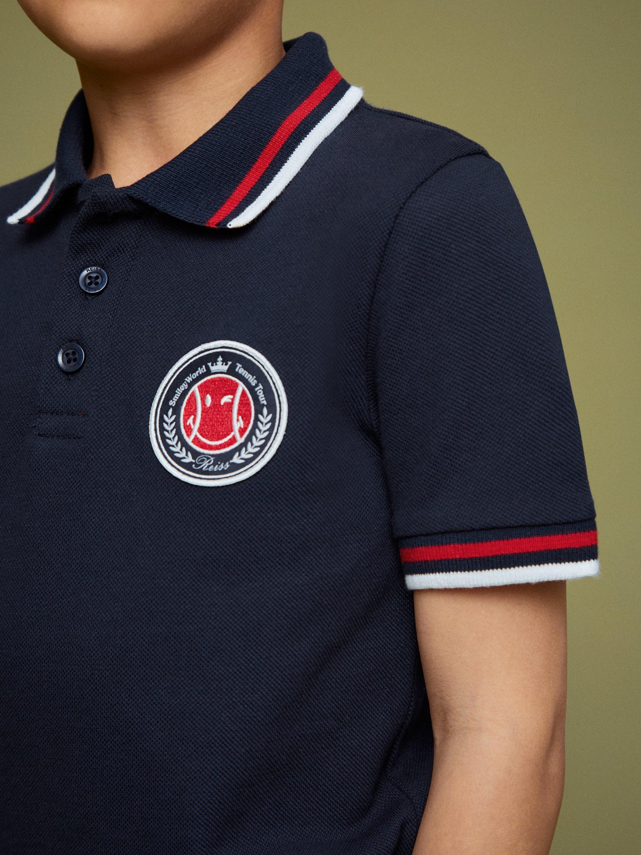 Product image 2 of 4, which shows Reiss Kids' Cotton Short Sleeved Polo Shirt, Navy, 3-4 years