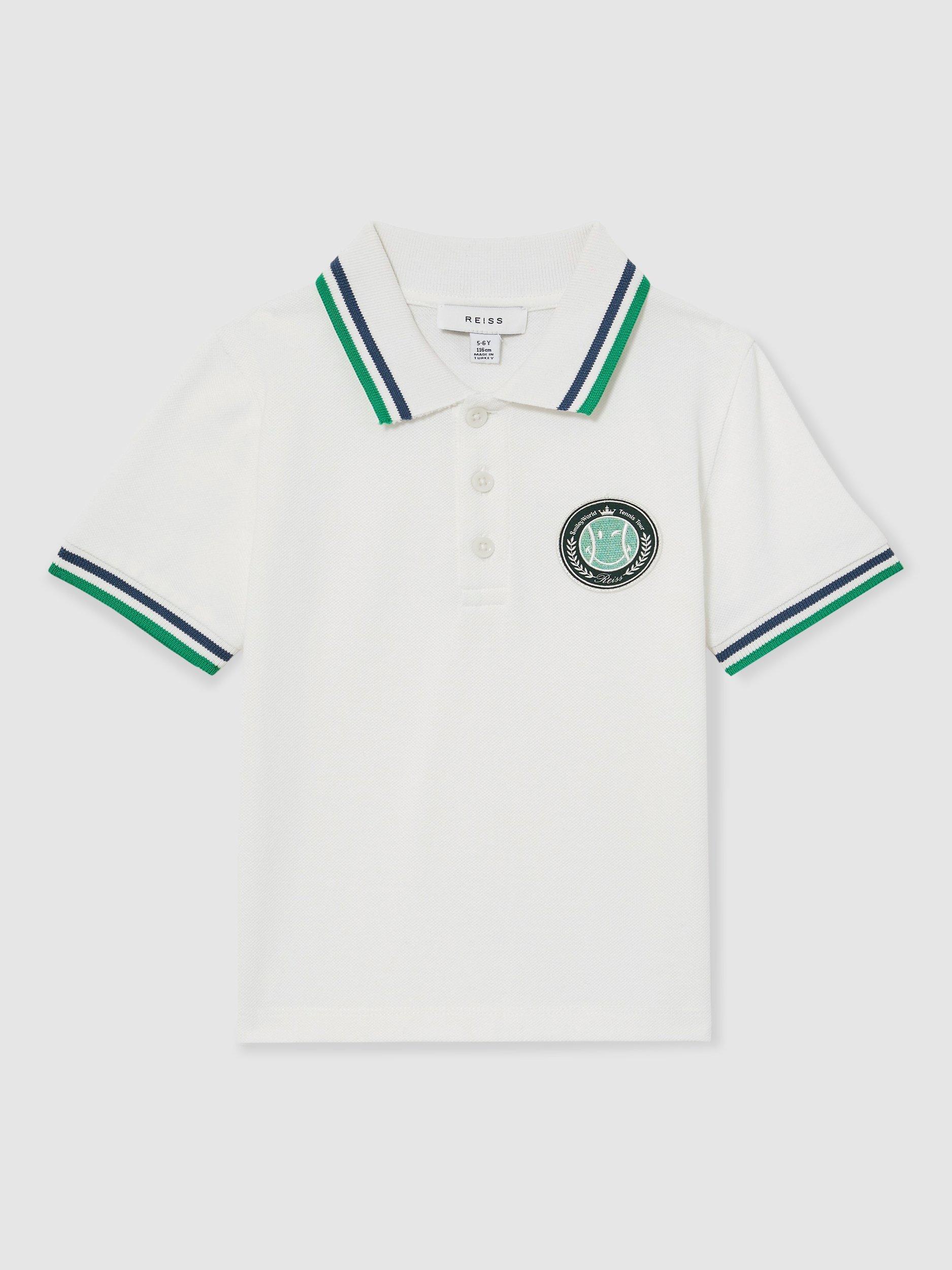 Product image 1 of 4, which shows Reiss Kids' Cotton Short Sleeved Polo Shirt, White, 3-4 years