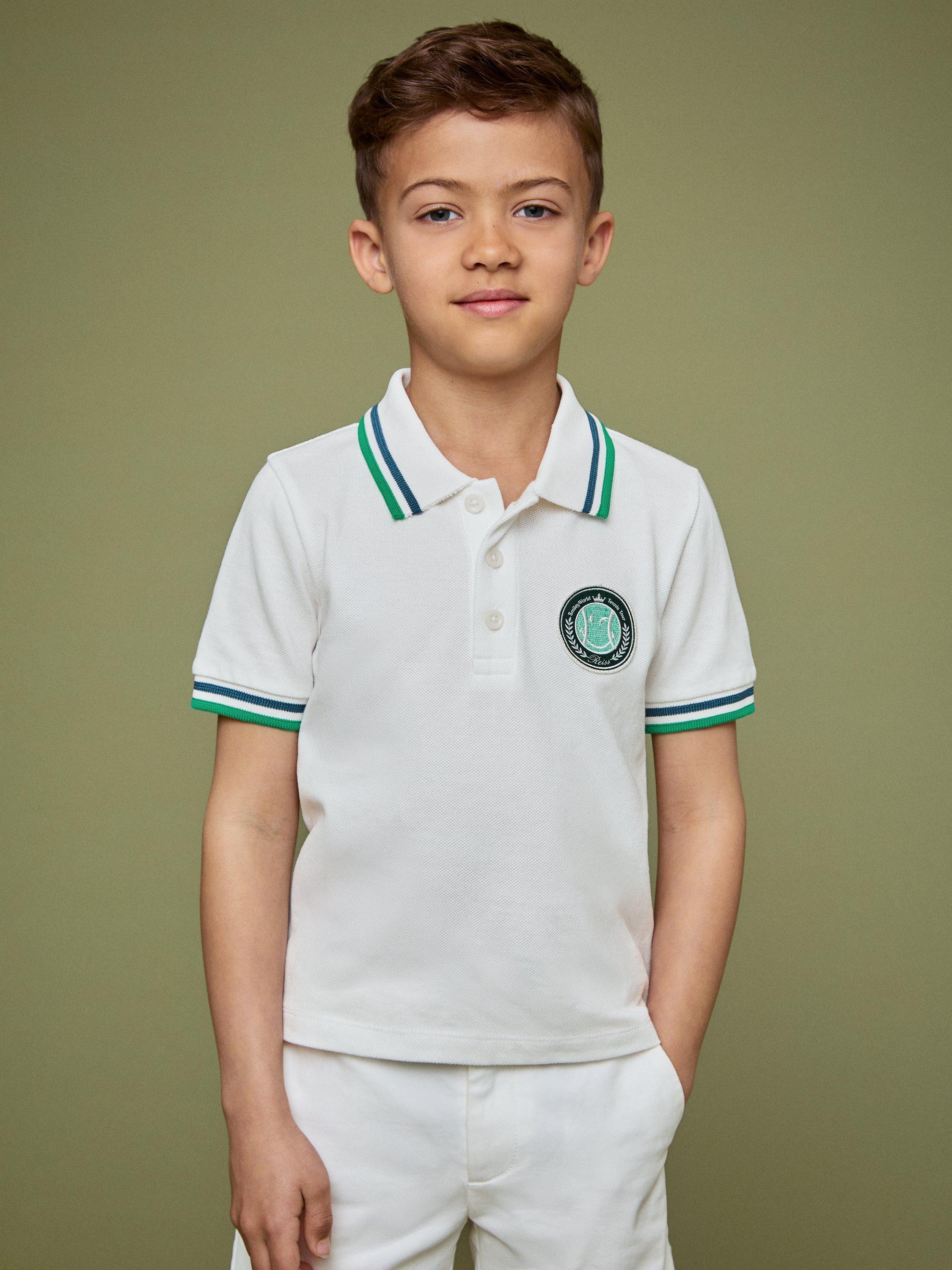 Product image 3 of 4, which shows Reiss Kids' Cotton Short Sleeved Polo Shirt, White, 3-4 years