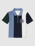 Reiss Kids' Smiley Arthur Cotton Blend Zip Polo Shirt, Blue