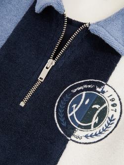 Reiss Kids' Smiley Arthur Cotton Blend Zip Polo Shirt, Blue - view 2, Blue