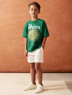 Reiss Kids' Smiley Bruno Cotton Short Sleeve Crew Neck T-Shirt, Bright Green