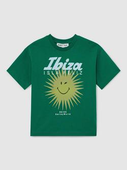 Reiss Kids' Smiley Bruno Cotton Short Sleeve Crew Neck T-Shirt - view 2, Bright Green