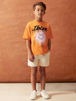 Reiss Kids' Smiley Bruno Cotton Short Sleeve Crew Neck T-Shirt, Orange