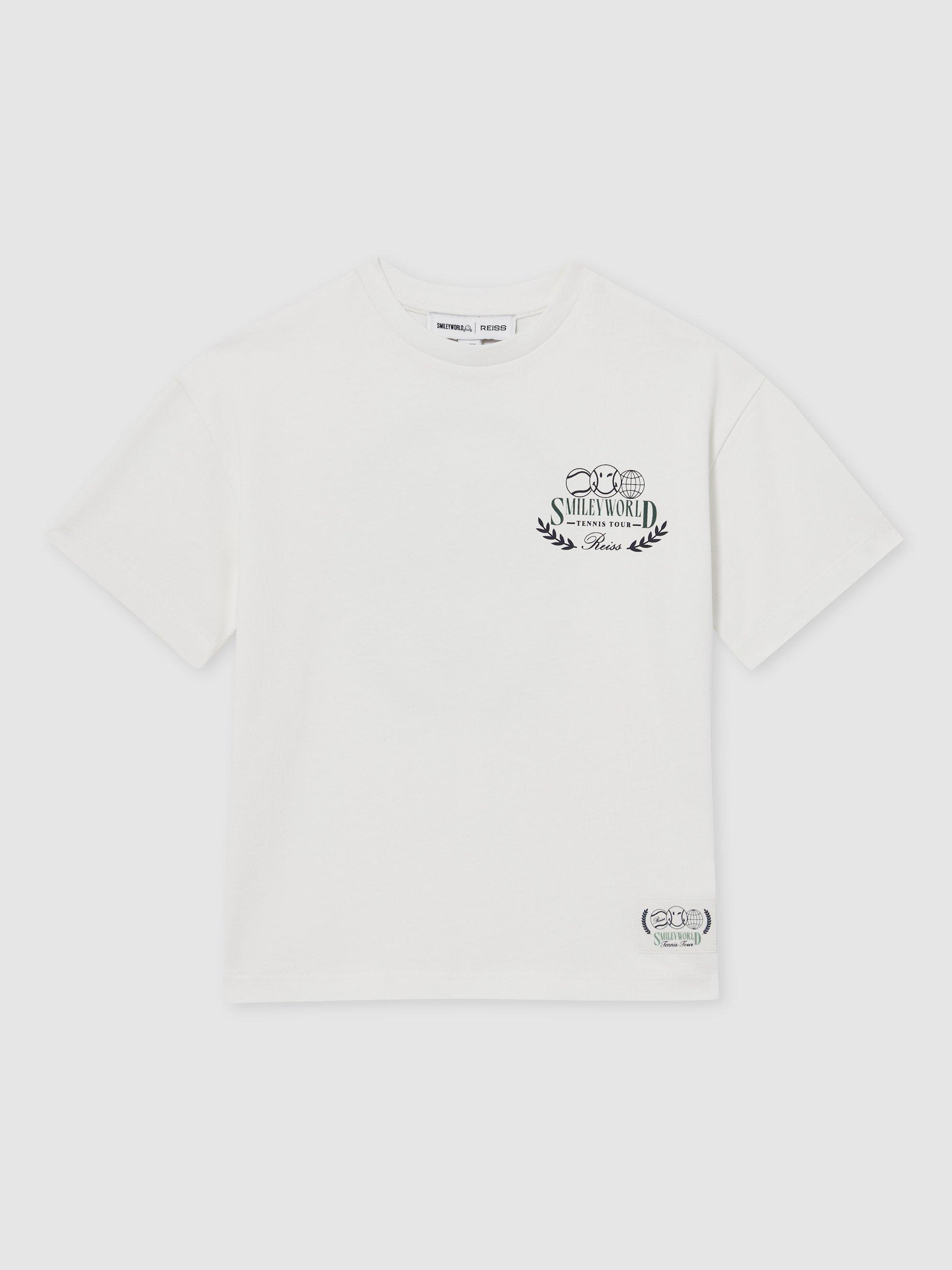 Product image 1 of 5, which shows Reiss Kids' Smiley Chip Cotton Short Sleeved T-Shirt, White, 3-4 years