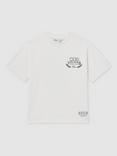 Reiss Kids' Smiley Chip Cotton Short Sleeved T-Shirt, White