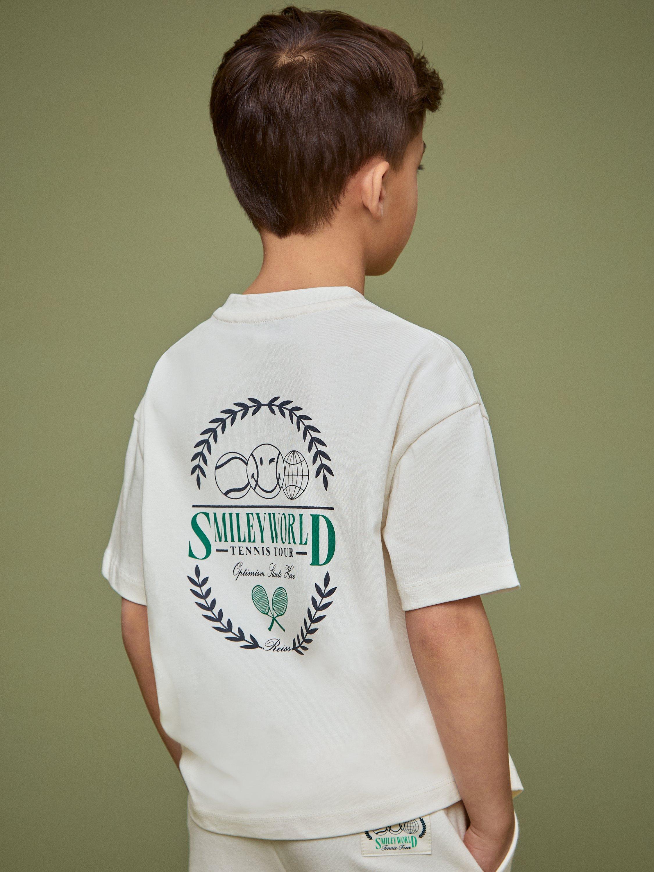 Product image 3 of 5, which shows Reiss Kids' Smiley Chip Cotton Short Sleeved T-Shirt, White, 3-4 years
