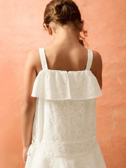 Reiss x Smiley Kids' Carmen Broderie Tiered Cotton Dress, Ivory - view 2, Ivory