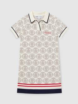 Reiss Kids' Smiley Temi Print Polo Dress, Off White, Off White