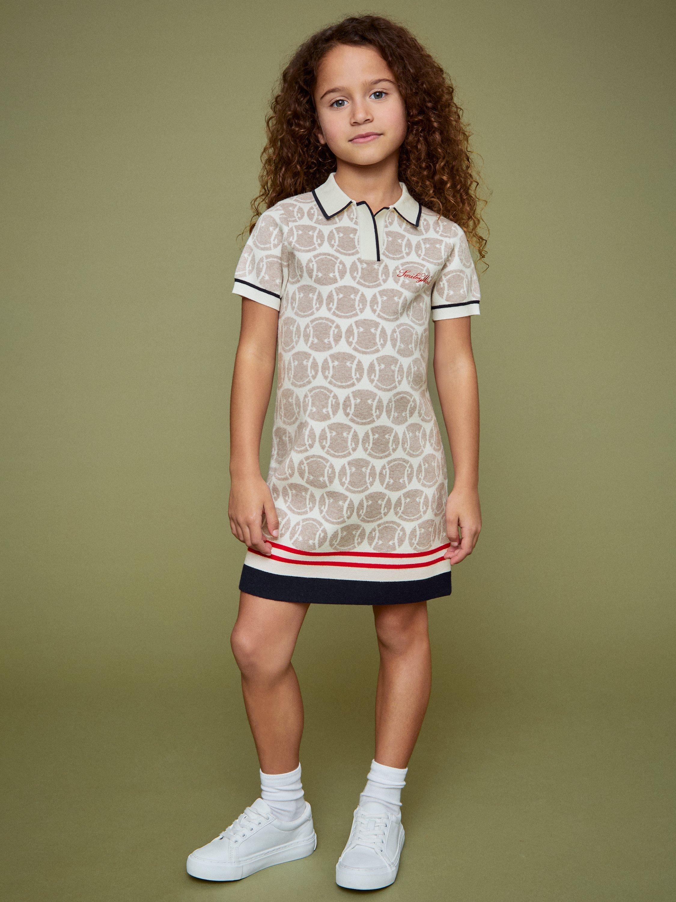 Product image 3 of 5, which shows Reiss Kids' Smiley Temi Print Polo Dress, Off White, 4-5 years