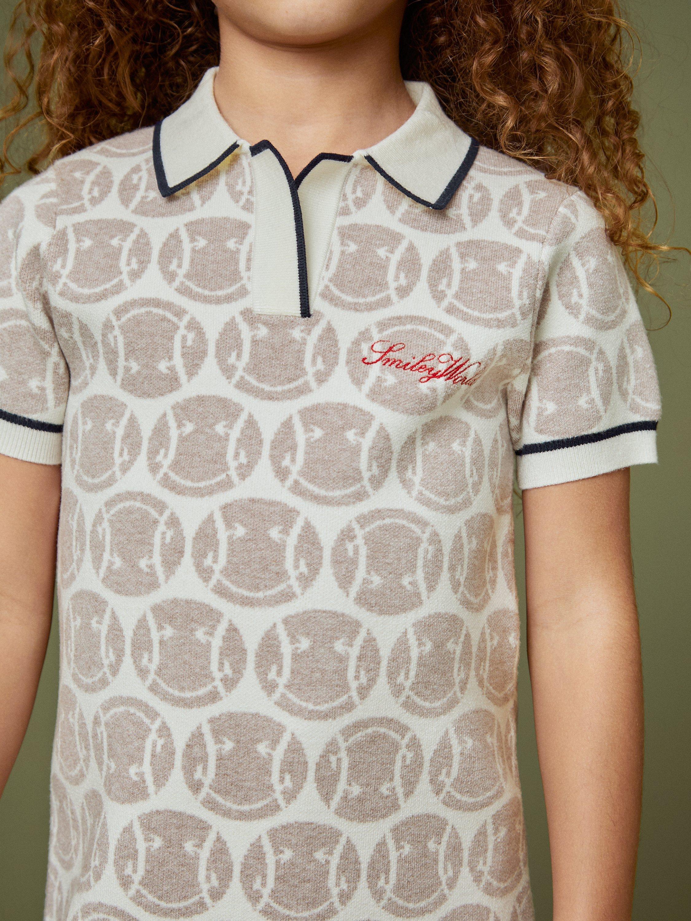 Product image 5 of 5, which shows Reiss Kids' Smiley Temi Print Polo Dress, Off White, 4-5 years
