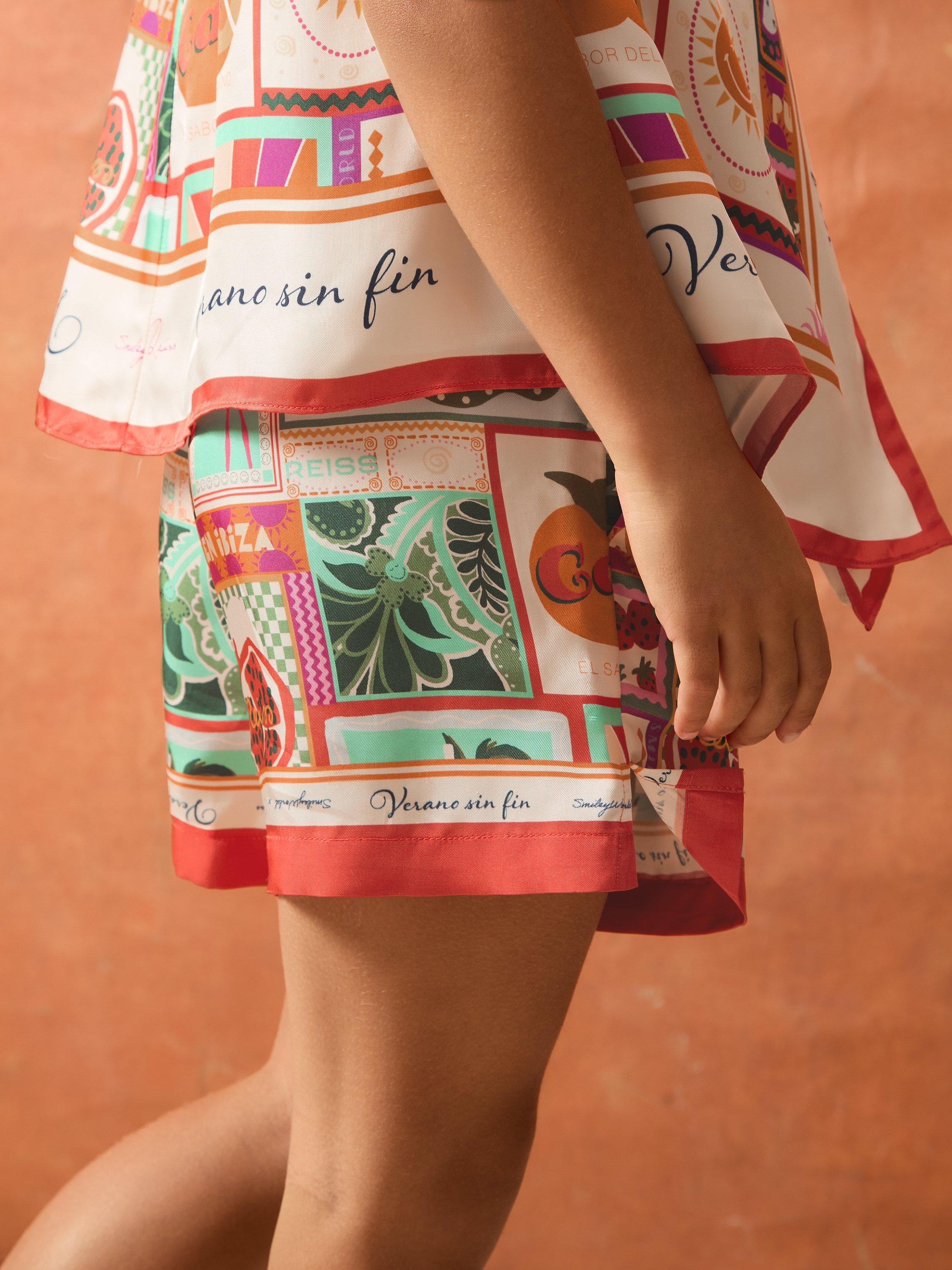 Product image 3 of 4, which shows Reiss X Smiley Kids' Printed Drawstring Shorts, Multi, 4-5 years