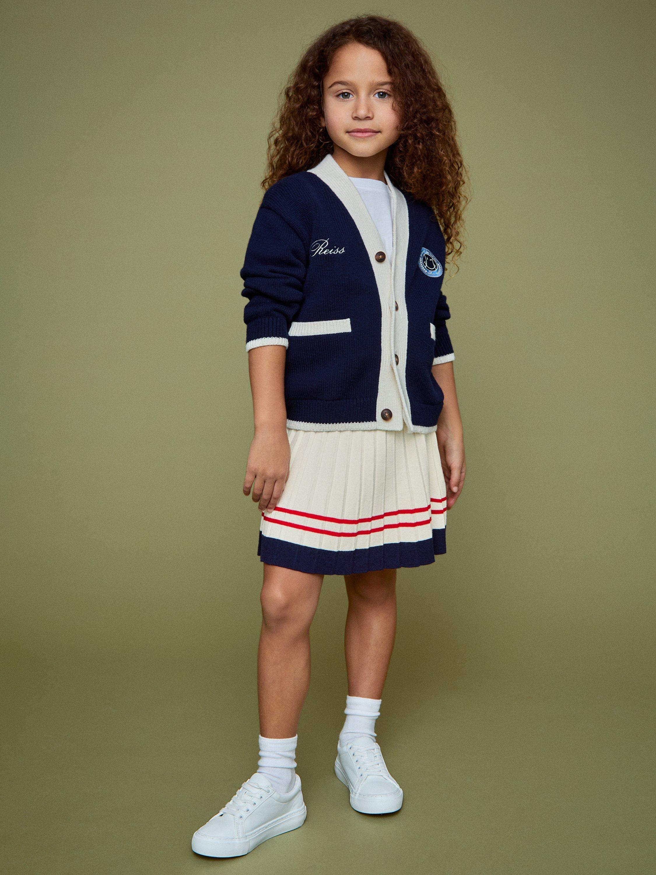 Product image 3 of 5, which shows Reiss Kids' Smiley Taya Pleated Skirt, Off White, 4-5 years