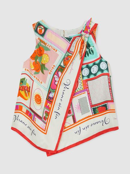 Reiss X Smiley Tia Printed Sleeveless Wrap Top, Multi - view 2, Multi