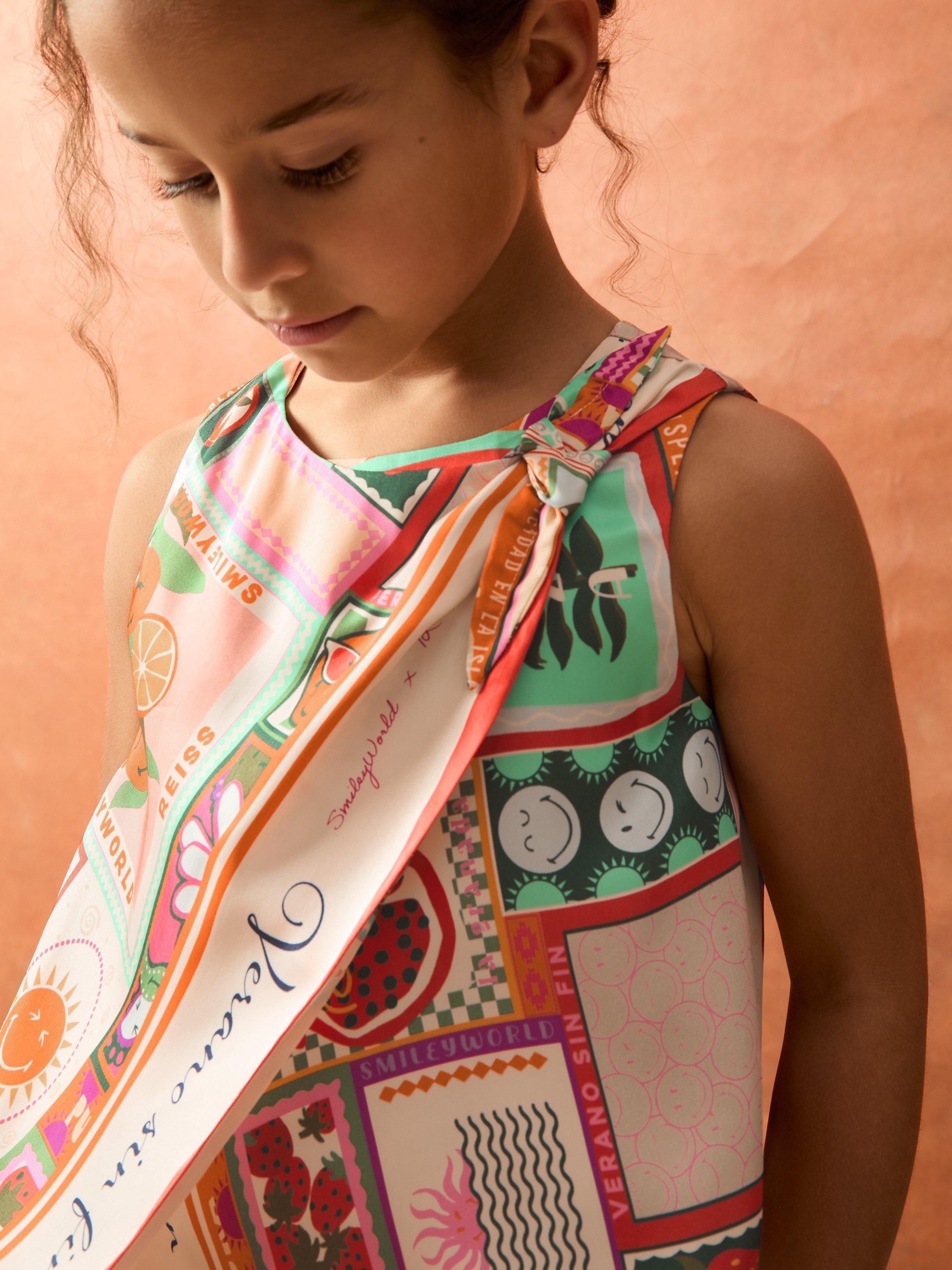 Product image 3 of 4, which shows Reiss X Smiley Tia Printed Sleeveless Wrap Top, Multi, 4-5 years